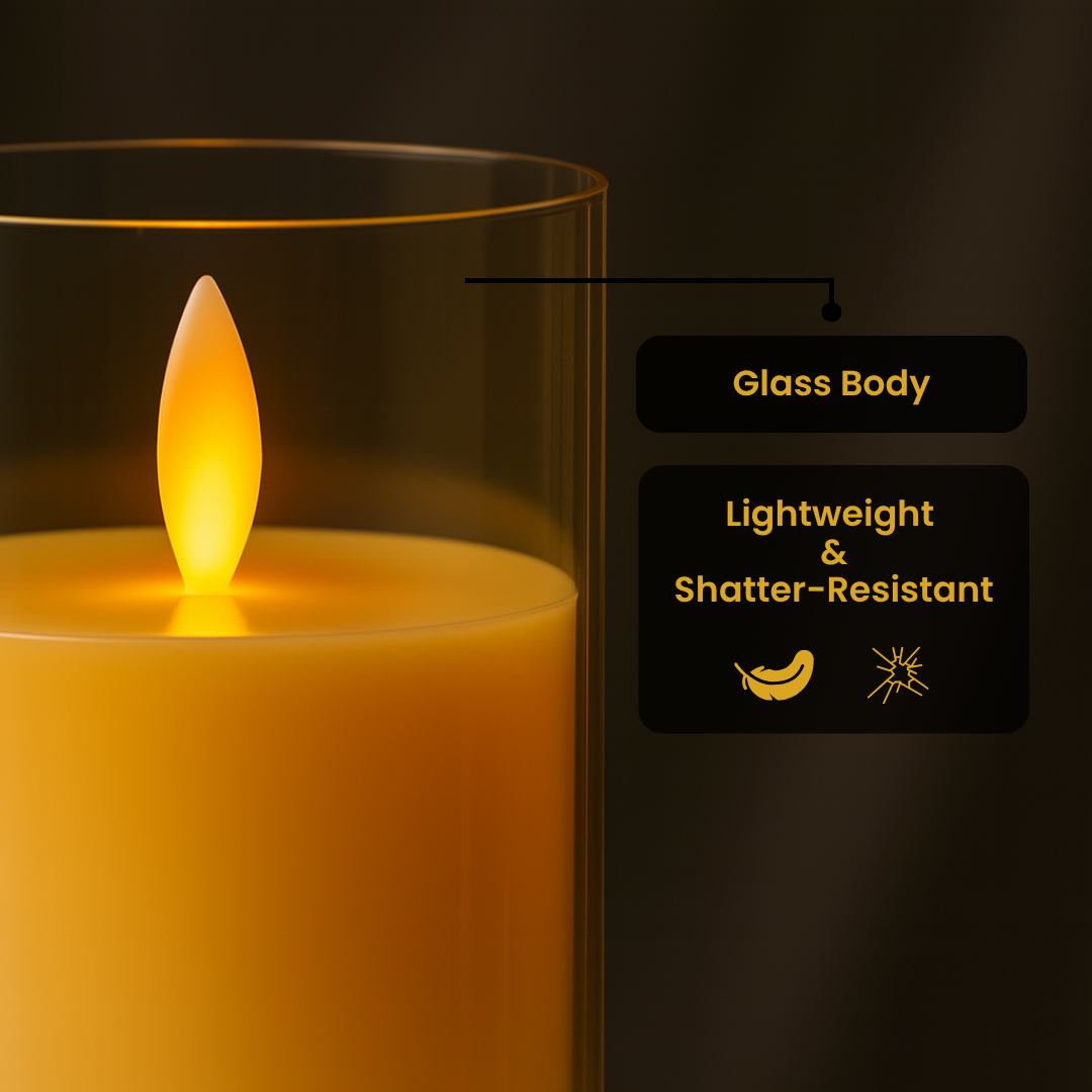 Battery Operated Flameless LED Pillar Candles Pack of 3 - Moving Flame, 10 Key Remote & Timer Controlled